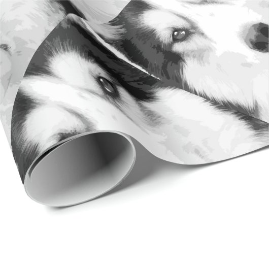 Ein Schwarzweiss-sibirischer Husky Geschenkpapier (Rolleneckpunkt)