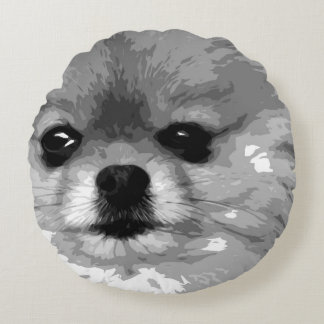 Ein Schwarzweiss-Spitz Rundes Kissen