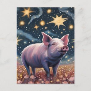 Ein Schwein auf der Starry Night Postkarte