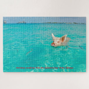 Ein Schwein schwimmt auf den Bahamas. Jigsaw Puzzl Puzzle