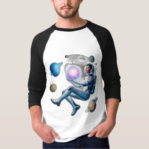 Ein schwimmender Astronaut mit leuchtendem Orchest T-Shirt