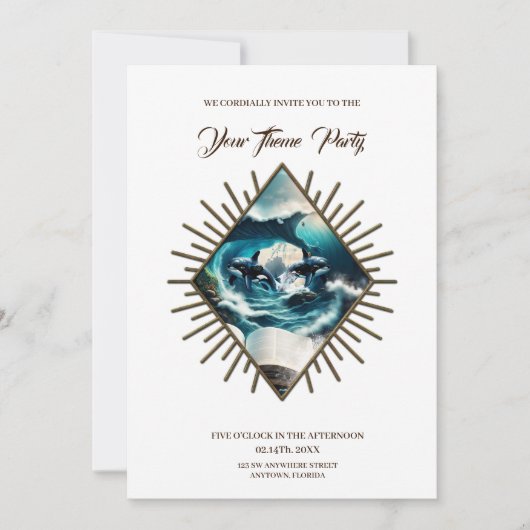 Ein schwimmendes Dampfbad Orca in der Welle. Einladung (Vorderseite)