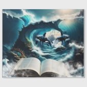 Ein schwimmendes Dampfbad Orca in der Welle. Geschenkpapier (Flach)