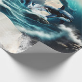 Ein schwimmendes Dampfbad Orca in der Welle. Geschenkpapier (Ecke)