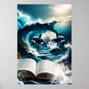 Ein schwimmendes Dampfbad Orca in der Welle. Poster