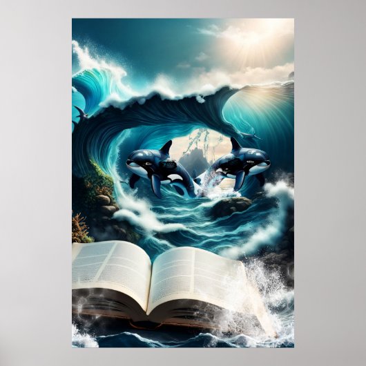 Ein schwimmendes Dampfbad Orca in der Welle. Poster (Vorne)