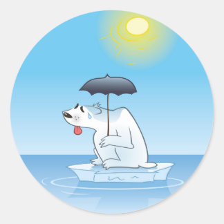 Ein schwitziger Eisbär beim Schmelzen von Eis Runder Aufkleber