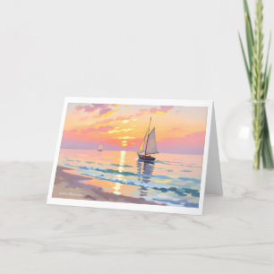 Ein Segelschiff bei Sonnenuntergang auf dem Meer Feiertagskarte
