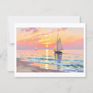 Ein Segelschiff bei Sonnenuntergang auf dem Meer Postkarte