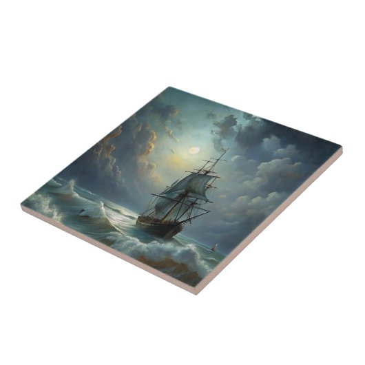 Ein Segelschiff im Meer Fliese (Seite)