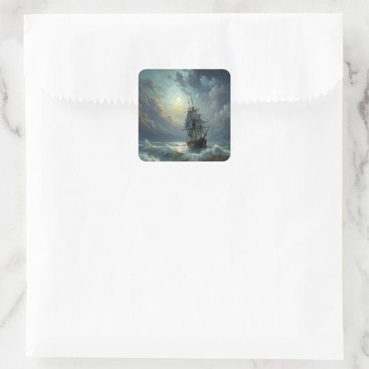 Ein Segelschiff im Meer Quadratischer Aufkleber (Tasche)