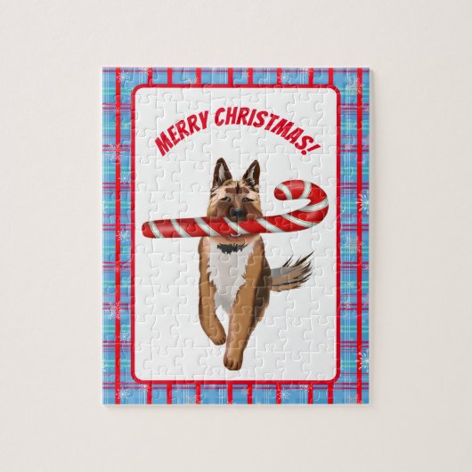 Ein sehr deutscher Schäferhund Candy Cane Weihnach Puzzle (Vertikal)