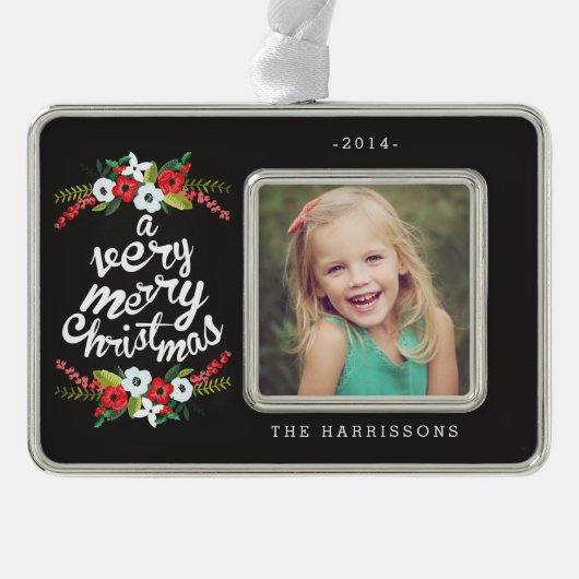 Ein sehr frohe Weihnacht-schwarzes mit Rahmen-Ornament Silber (Vorderseite)