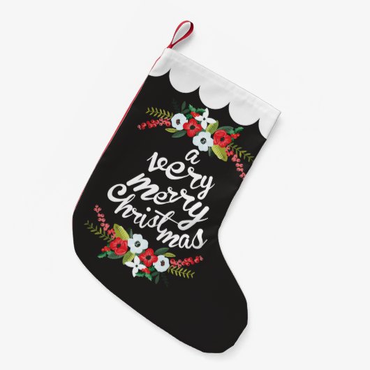 Ein sehr frohe Weihnachten floral Black Kleiner Weihnachtsstrumpf (Vorderansicht (hängend))