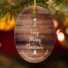 Ein sehr froher Weihnachtsbaum aus rustikalem Holz Keramik Ornament