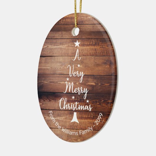 Ein sehr froher Weihnachtsbaum aus rustikalem Holz Keramik Ornament (Links)