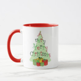 Ein sehr froher Weihnachtsbaum und Geschenke Feier Tasse