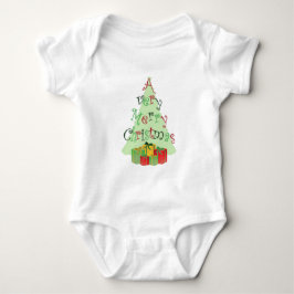 Ein sehr fröhlicher Weihnachtstext mit Baum und Ge Baby Strampler
