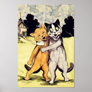 Ein sehr glückliches Katzenpaar, Louis Wain Poster