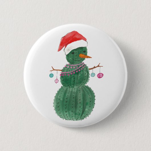 Ein sehr Kaktus-WeihnachtsSchneemann Button (Vorderseite)
