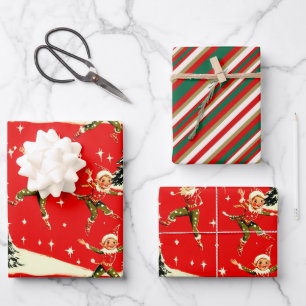 Ein sehr retro fröhliches und helles Weihnachts-Pi Geschenkpapier Set