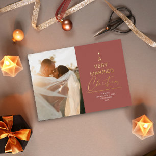 Ein sehr Verheiratetes Weihnachts-Script Red Gold Folien Feiertagskarte