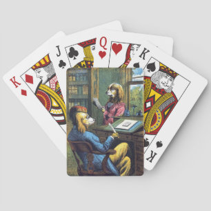 Ein sehr vornehmer Hund, der Karten spielt Spielkarten