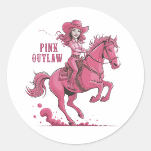 Ein selbstbewusstes Cowgirl, das auf einem geselli Runder Aufkleber