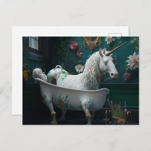 Ein seltsamer Blick im Badezimmer Einhorn Postkarte (Vorne/Hinten)