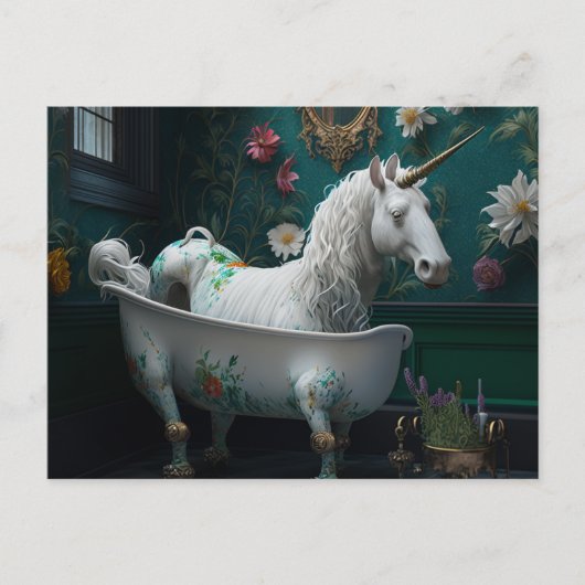 Ein seltsamer Blick im Badezimmer Einhorn Postkarte (Vorderseite)