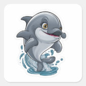 Ein seltsamer Delphin, der aus dem Wasser springt Quadratischer Aufkleber (Vorderseite)