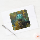 Ein seltsamer Hafen Siegel Kelp Forest | Santa Bar Quadratischer Aufkleber (Umschlag)