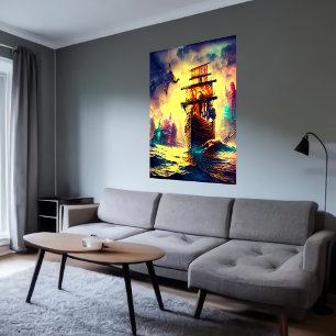 Ein seltsames Schiff am Meer   AI Art Poster