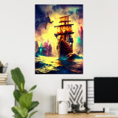 Ein seltsames Schiff am Meer | AI Art Poster (Heimbüro)
