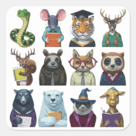 Ein Set von 12 Jahren zurück ins Süße Tier der Sch Quadratischer Aufkleber