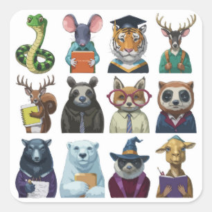 Ein Set von 12 Jahren zurück ins Süße Tier der Sch Quadratischer Aufkleber