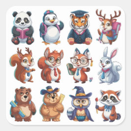 Ein Set von 12 Jahren zurück ins Süße Tier der Sch Quadratischer Aufkleber