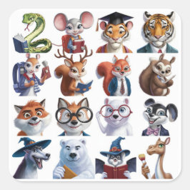 Ein Set von 12 Jahren zurück ins Süße Tier der Sch Quadratischer Aufkleber