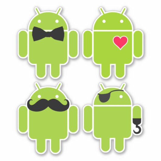 Ein Set von 4 Android-Robotern Aufkleber (Vorderseite)