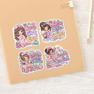 Ein Set von 4 süßen Kawaii-Krankenschwester-Leben- Aufkleber
