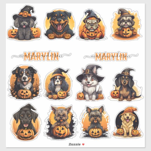 EIN SET VON CUSTOM HALLOWEEN HUNDERBREEDS PUMPKIN AUFKLEBER (Blatt)