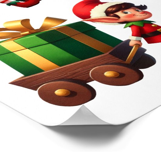 Ein Set Weihnachtselfen in verschiedenen Posen Poster (Ecke)