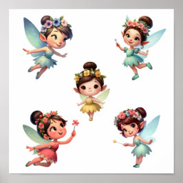 Ein Set zauberhafter kleiner Cartoon Fairies Poster