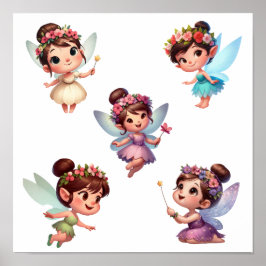 Ein Set zauberhafter kleiner Cartoon Fairies Poster
