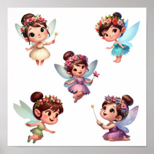 Ein Set zauberhafter kleiner Cartoon Fairies Poster