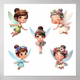 Ein Set zauberhafter kleiner Cartoon Fairies Poster