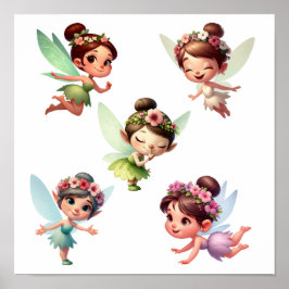 Ein Set zauberhafter kleiner Cartoon Fairies Poster