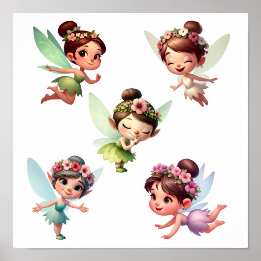 Ein Set zauberhafter kleiner Cartoon Fairies Poster (Vorne)