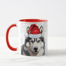 Ein sibirischer Husky-Hund auf Holzgrund Tasse