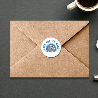 Ein Siegel und ein Pinguin "Rett Our Icy World" Ca Runder Aufkleber